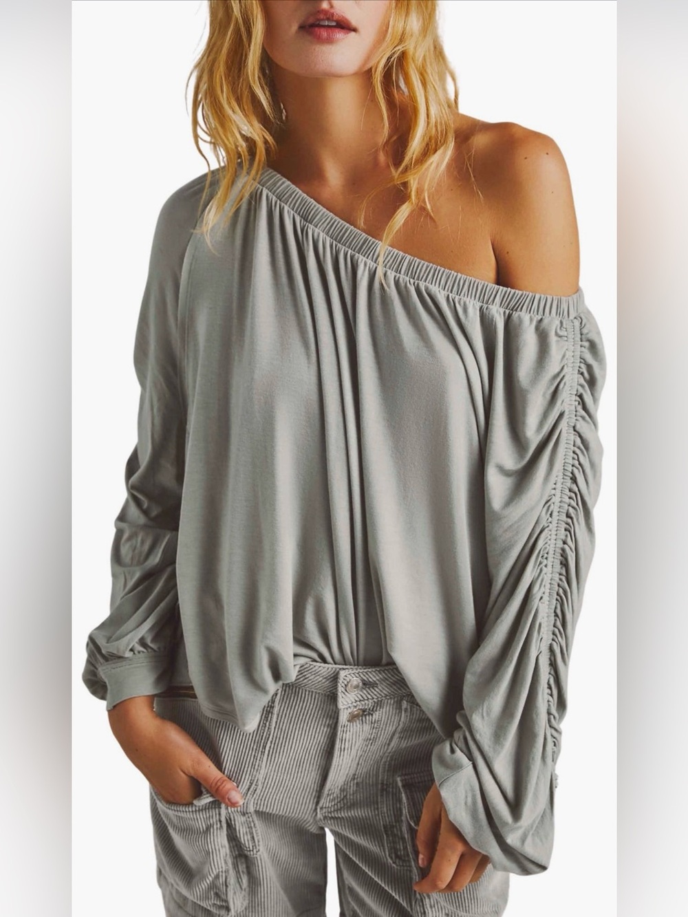 The Free Ruched Sleeve Tunic in Grey Size Medium NWT
